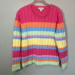 Appleseeds Women’s Striped‎ Pastel Rainbow Sweater Cable Knit Chunky PXL